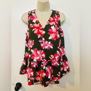 J Jason Wu Woven Peplum Floral Tank Women's Top with Ruffle Green Size XXS